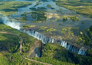 Victoria Falls and the Zambezi river between Zambia and Zimbabwe