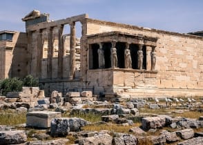 The Erechtheion Temple at the Acropolis in Athens, Greece