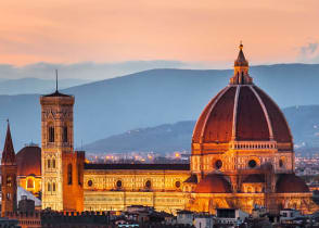 The Cathedral of Santa Maria del Fiore in Florence at sunset.