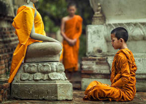 Buddhist monk in Angkor Wat Temple Complex in Cambodia