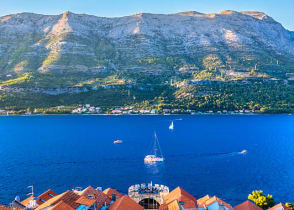 Korcula town and Peljeski Channel in Dalmatia region, Croatia