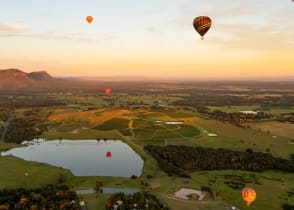 Hot air balloon over Pokolbin in Hunter Valley, Australia