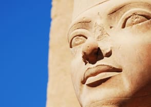 Close up bust of Tutankhamun at Karnak Temple in Egypt