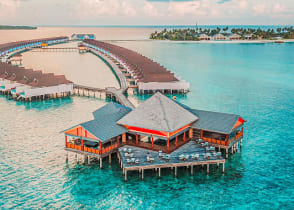 Overwater bungalow resort in the Maldives 