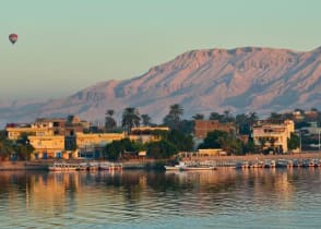 Hot air ballon over Nile river in Egypt