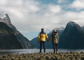 Couple at Milford Sound in New Zealand