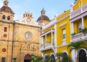 Colonial architecture with San Pedro Claver church in Cartagena, Colombia