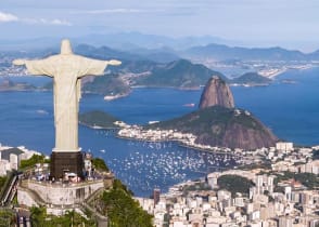 Cityscape with Christ the Redeemer statue in Rio de Janeiro, Brazil