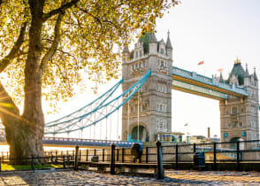 The Tower Bridge at sunrise in London