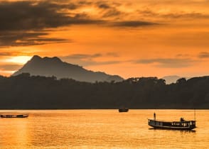 Mekong river at sunset in Laos