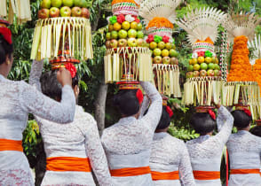 Balinese women in traditional costume during arts and culture festival in Bali