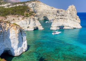 Sailing off the coast of Milos island, Greece