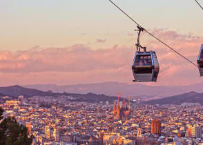 Scenic Montjuic cable car ride in Barcelona, Spain