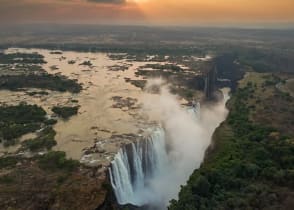 Aerial view of the Victoria Falls at sunrise 