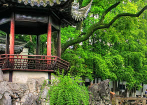 Shanghai Yu Yuan Gardens, along the calm waters and winding forest paths, China