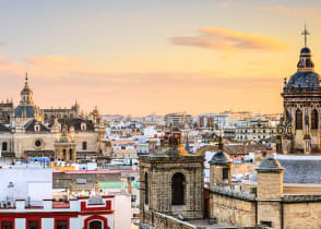 Seville city view at sunset, Spain