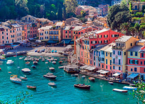 Aerial view of villa in Portofino, Italy