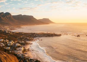 Table mountain and Cape Town at sunset in South Africa