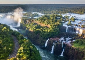 Birdseye view of Iguazu River and Falls in Iguazu National Park, Argentina