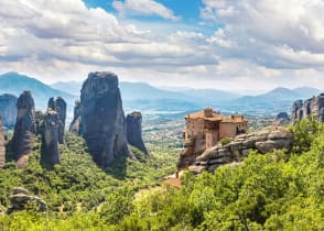 Monastery on rock formations in Meteora, Greece