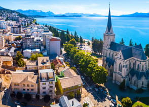 The city of Bariloche on Lake Nahuel Huapi in Argentina