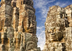 Faces of ancient Bayon Temple at Angkor Wat, Siem Reap