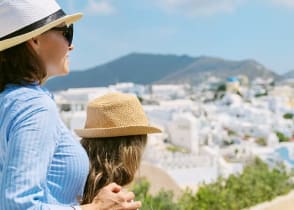 Mother and daughter in Santorini, Greece