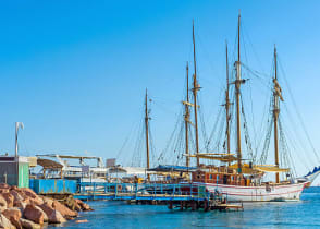 Wooden sailing ship on the coast of Eilat, Israel