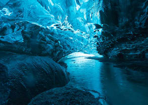 Big ice cave at Vatnajokull glacier Iceland