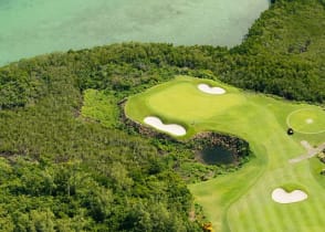 Golf course and lagoon in Mauritius Island