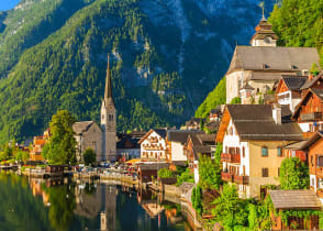 Famous mountain village and Alpine lake Hallstatt, Austria