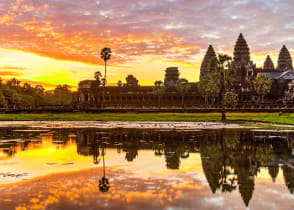 Angkor Thom Temple at sunset in Cambodia