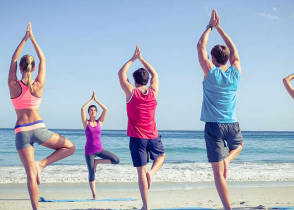 Yoga class on the beach in Bora Bora