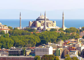 View of Istanbul and Hagia Sophia Church in Turkey