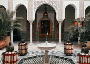 Luxury riad courtyard in Marrakech, Morocco