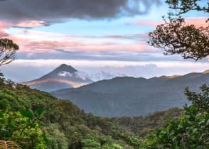 Beautiful view of the Arenal Volcano at sunset in Costa Rica