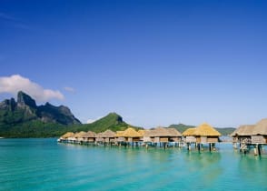 Bungalows on water in Bora Bora