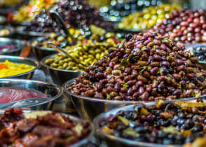 Olives for sale at Sarona Market in Tel-Aviv, Israel