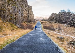 Snow covered mountains in Iceland in the winter Thingvellir National Park