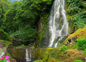 Veu da Noiva Waterfall on Sao Miguel Island in the Azores, Portugal