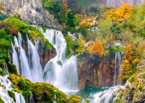 Waterfalls in Plitvice Lakes National Park, Croatia.