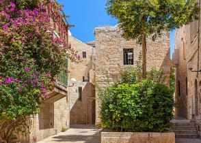 Cobblestone alleyway in the Jewish Quarter Old City of Jerusalem