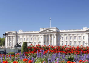 Buckingham Palace and the Queen's Garden in London, England.