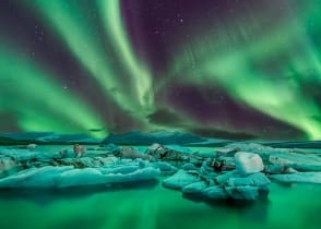 Aurora borealis over the Thingvellir National Park, Iceland