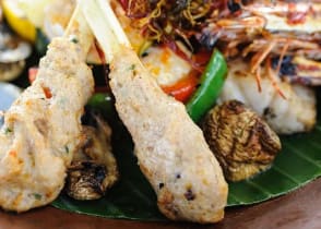 Indonesian-style seafood with grilled fish prawns and clams