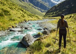 New Zealand mountain river hiker