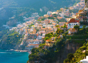 Morning view of Positano on the Amalfi Coast in Italy.