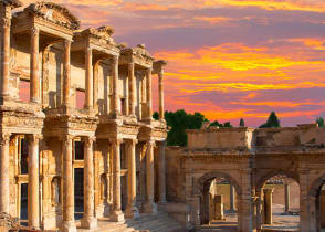 Celsus Library in Ephesus at sunset, Turkey