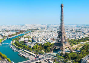 Aerial view of the Eiffel Tower in Paris, France