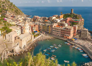 Vernazza, one of the five centuries-old landmarks where car traffic is prohibited, Cinque Terre National Park, Italy